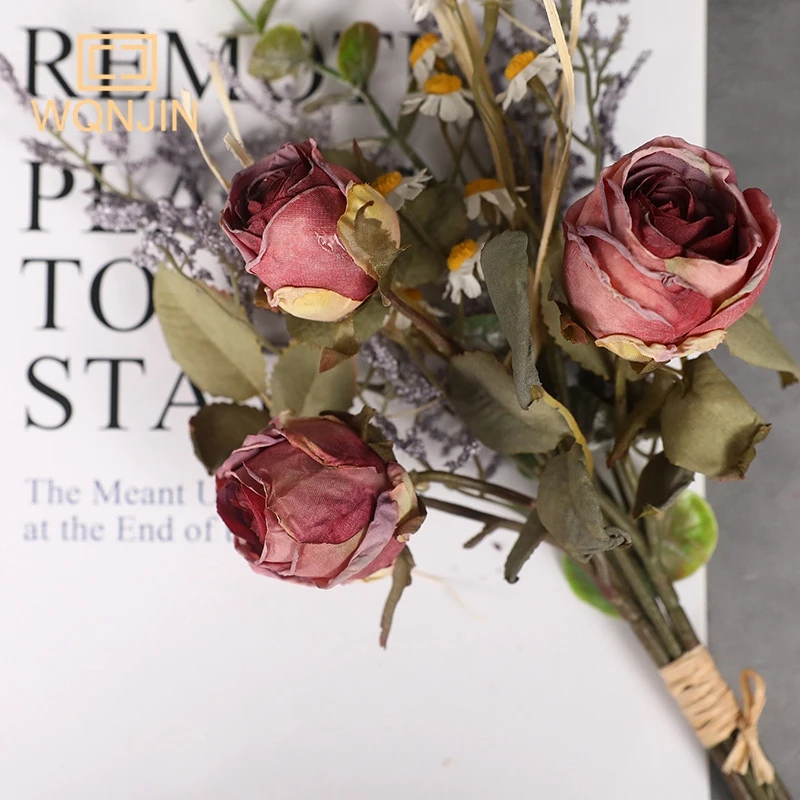 1 Blumenstrauß mit Rändern, künstliche Blumen, Vintage-Heimdekoration, Esstischdekoration, Blumenstrauß, hochwertiges Gefühl – Detail 7