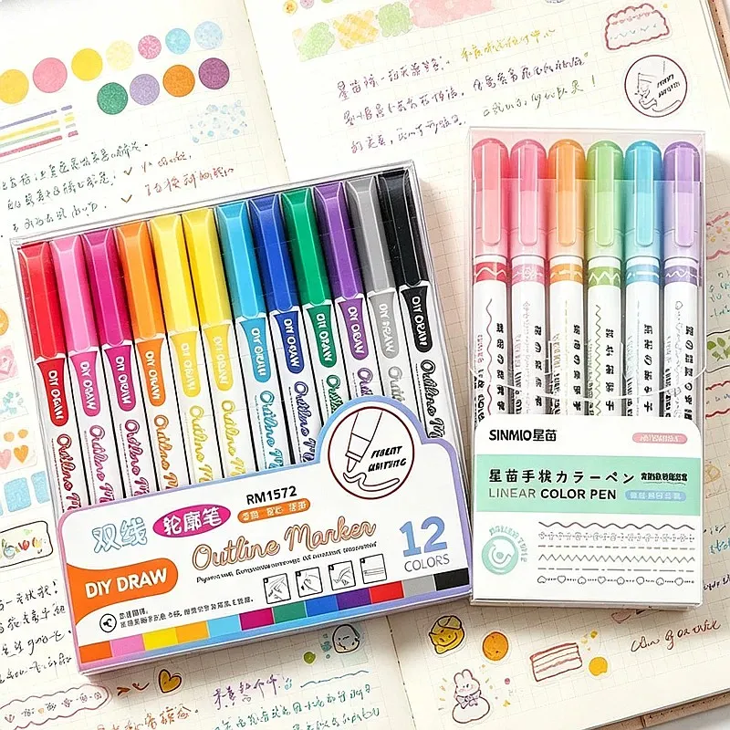 30 Colors Double Line Outline Art Pen Marker Set DIY Graffiti Roller Tip Curve Liner Highlighters for Diary Poster Card