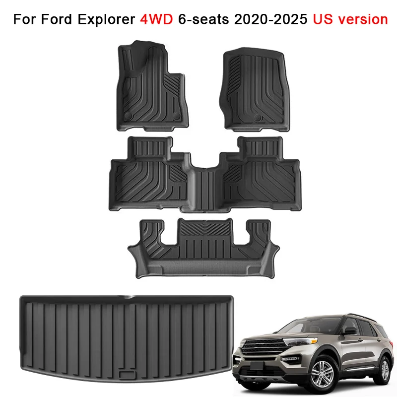 

for Ford Explorer 4WD 6Seats 2020 2021 2022 2023 2024 2025 TPE 3D Car Floor Mats Cargo Liner Trunk Mat US version Black