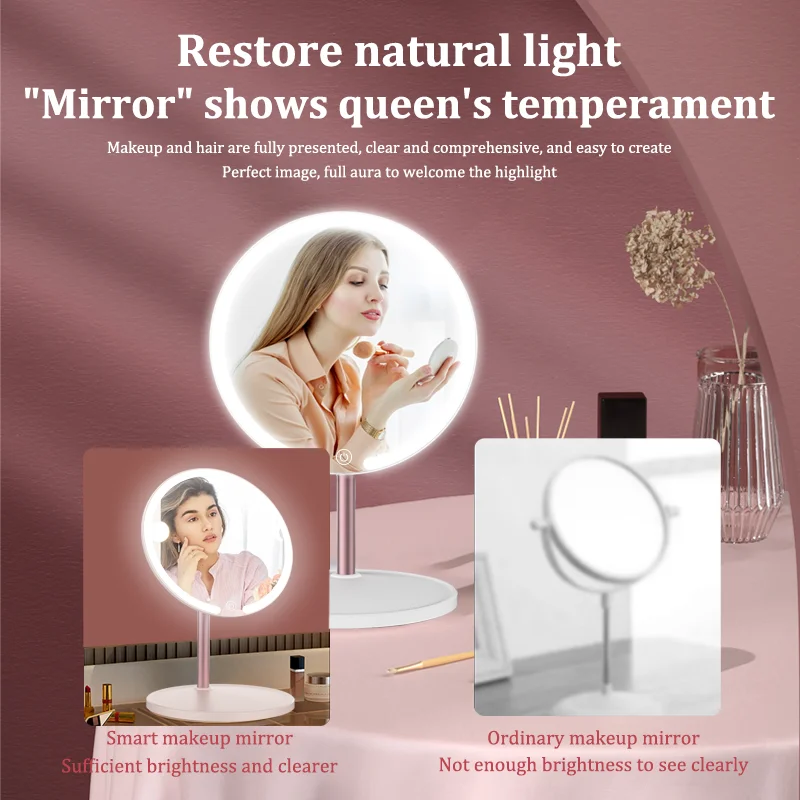 1200 mAh LED Vanity Mirror Tri-color Light Adjustment Touch Screen Portable Ultra Long Life Tray Organizer Desk Makeup Mirror