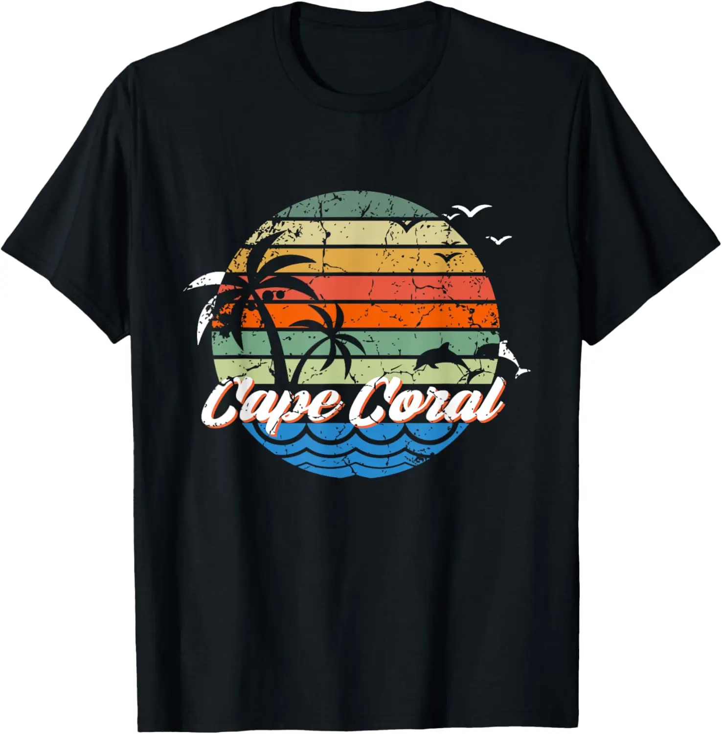 

Vintage Sunset Palm Trees Ocean Waves Cape Coral Florida T-Shirt