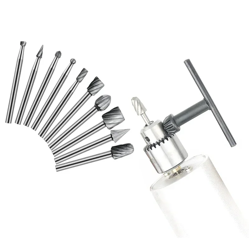 10/12 Pz 3mm HSS Titanio Dremel Routing Rotary Fresatura Rotary File Cutter Intaglio del Legno Coltello Intagliato CutterDrill Bit Set di Strumenti