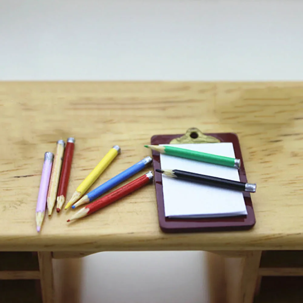 1/12 Dollhouse Miniature Accessories Mini Colored Pencils Copybook Model for Doll House Home Decoration