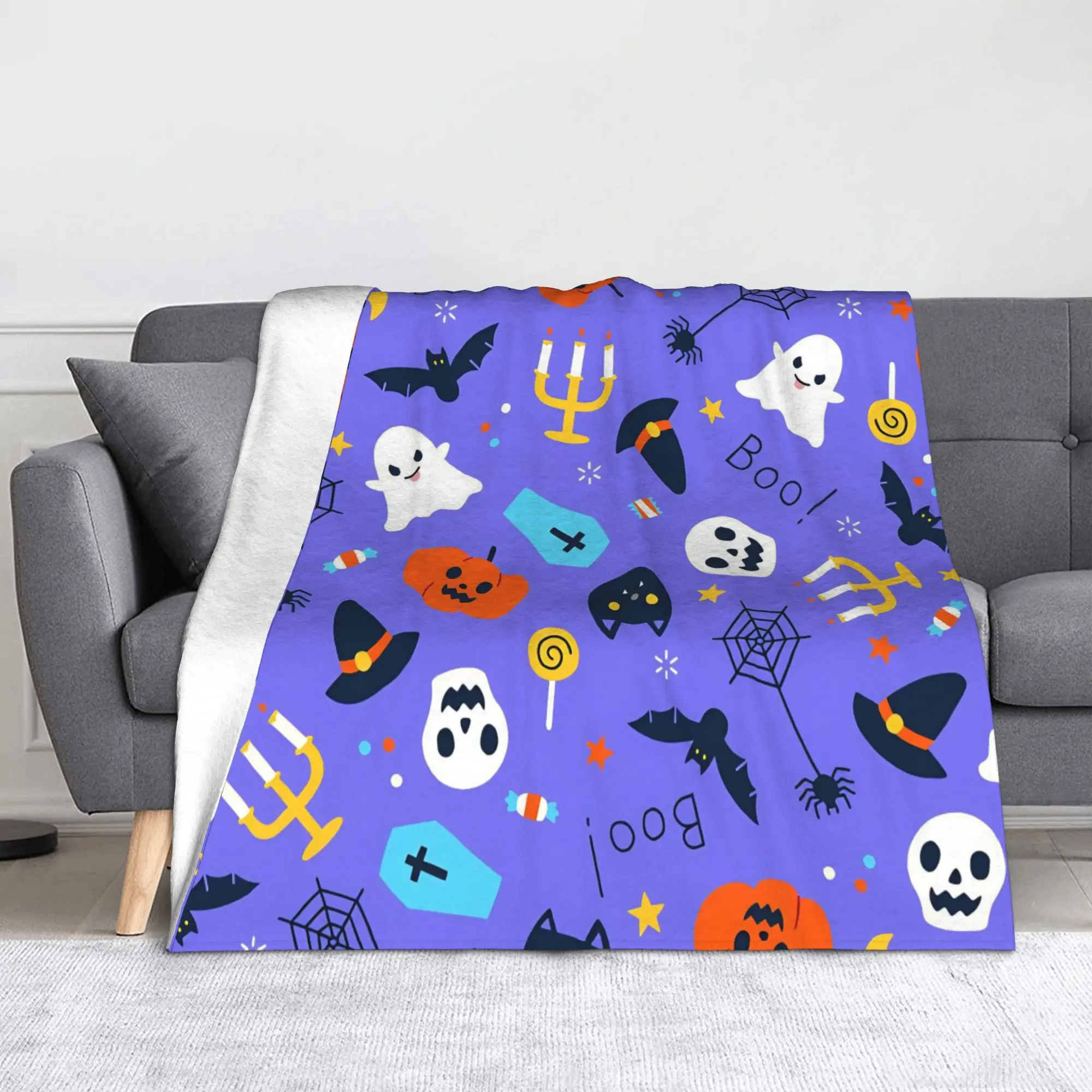 Halloween Bats Pumkin Skull Blanket  Plush Awesome Warm Throw Blankets for Coverlet Spring/Autumn