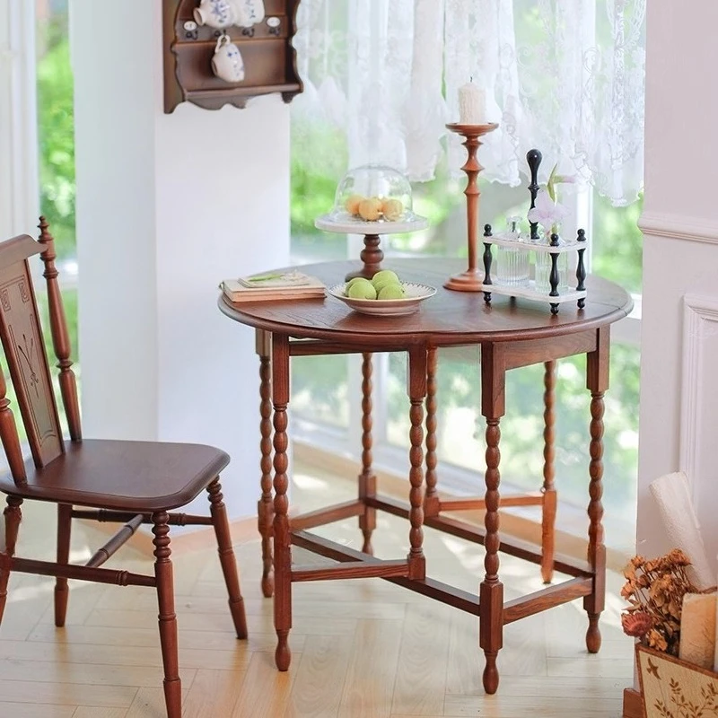 

Retro folding table Medieval Household dining table Round small apartment cafe Restaurant