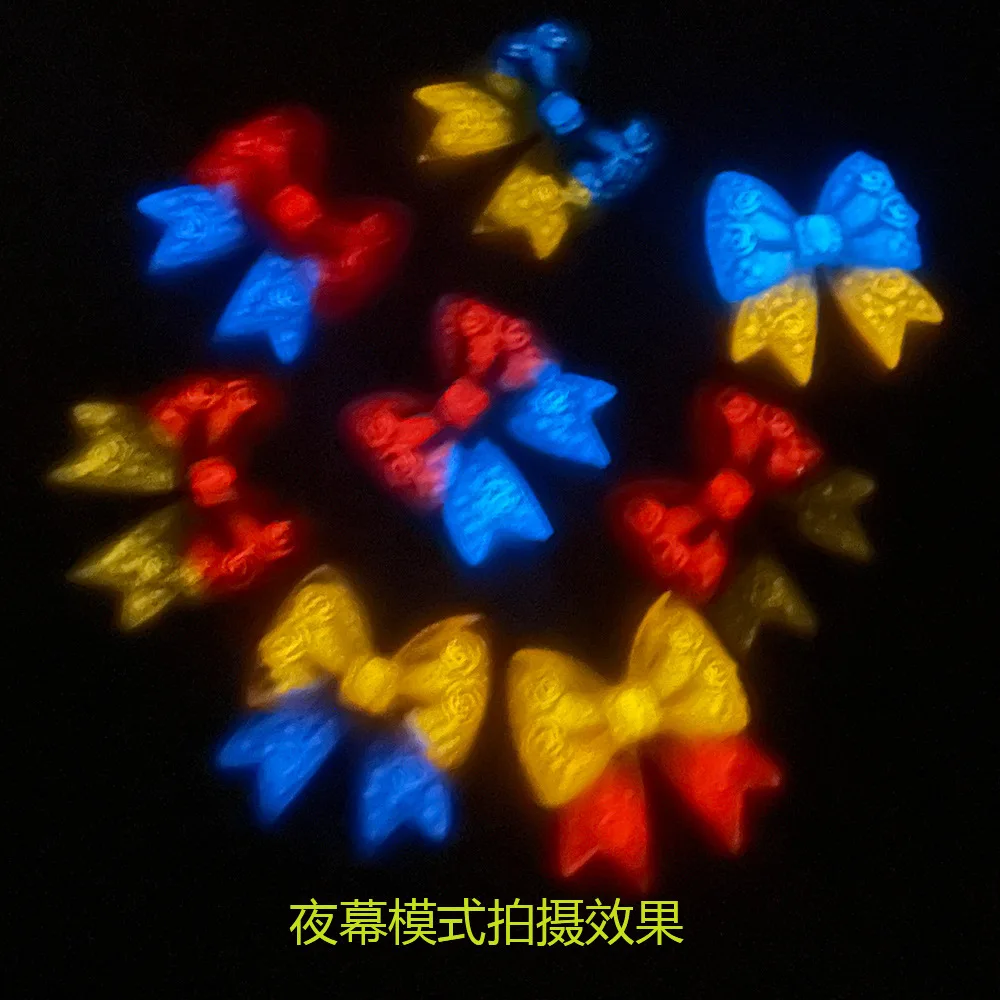50PCS Gradient Bual \Color Bow Resin 45 * 41MM luminous DIY Hair Clip Phone Case Patch Accessory Material
