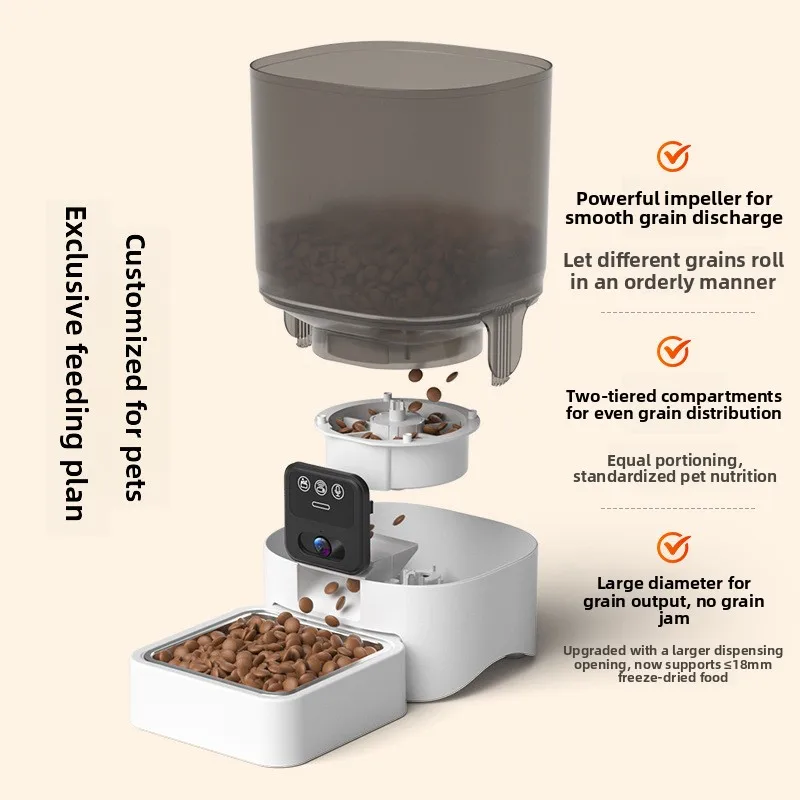 Smart Pet Feeder with Wide-Angle HD Video and Night Vision, Automatic Food Dispenser for Cats, Pet Accessory