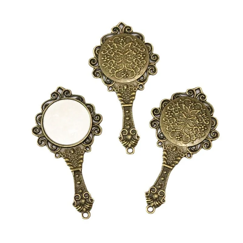 5Pcs 68*35MM Antique Bronze Plated Mirror Charms Necklace Pendant DIY Vintage Handmade Jewelry Accessories