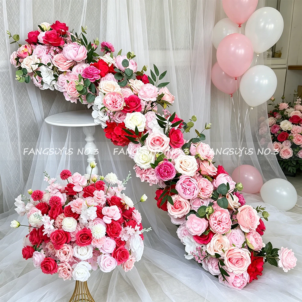 

White Red Rose Hydrangea 1M 2M Wedding Arch Flower Row Arrangement Table Centerpiece Runner for Birthday Party Event Decor