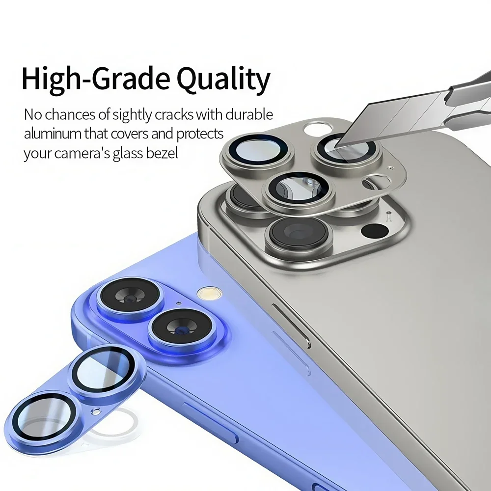 Metal Camera Glass For IPhone 16 Plus Metal Camera Alloy Ring Protector Back Cover For IPhone 17Pro Max Camera Lens Accessories