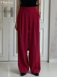 Clacive Fashion Loose Red Office Women'S Pants 2024 Elegant High Waist Wide Pants Casual Classic Full Length Trousers Female