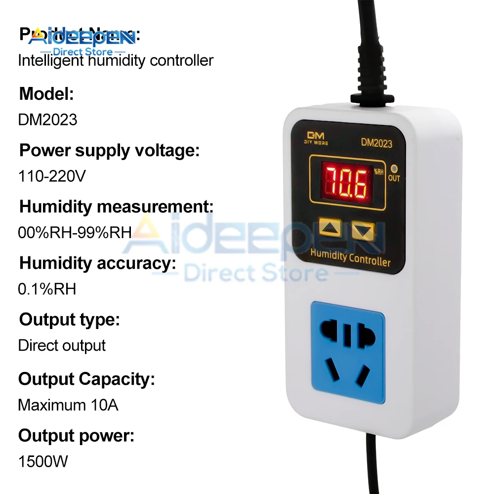 DM2023 LED Digital Display Humidity Controller Humidifier Humidification and Dehumidification Smart Humidity Control Socket