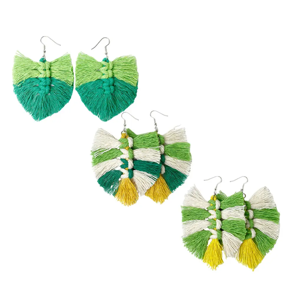 

3 Pairs Tassel Earrings Aesthetic Experience Pendant Bohemia Simple Patrick's Day Dangle Cotton Thread Fashion Accessory