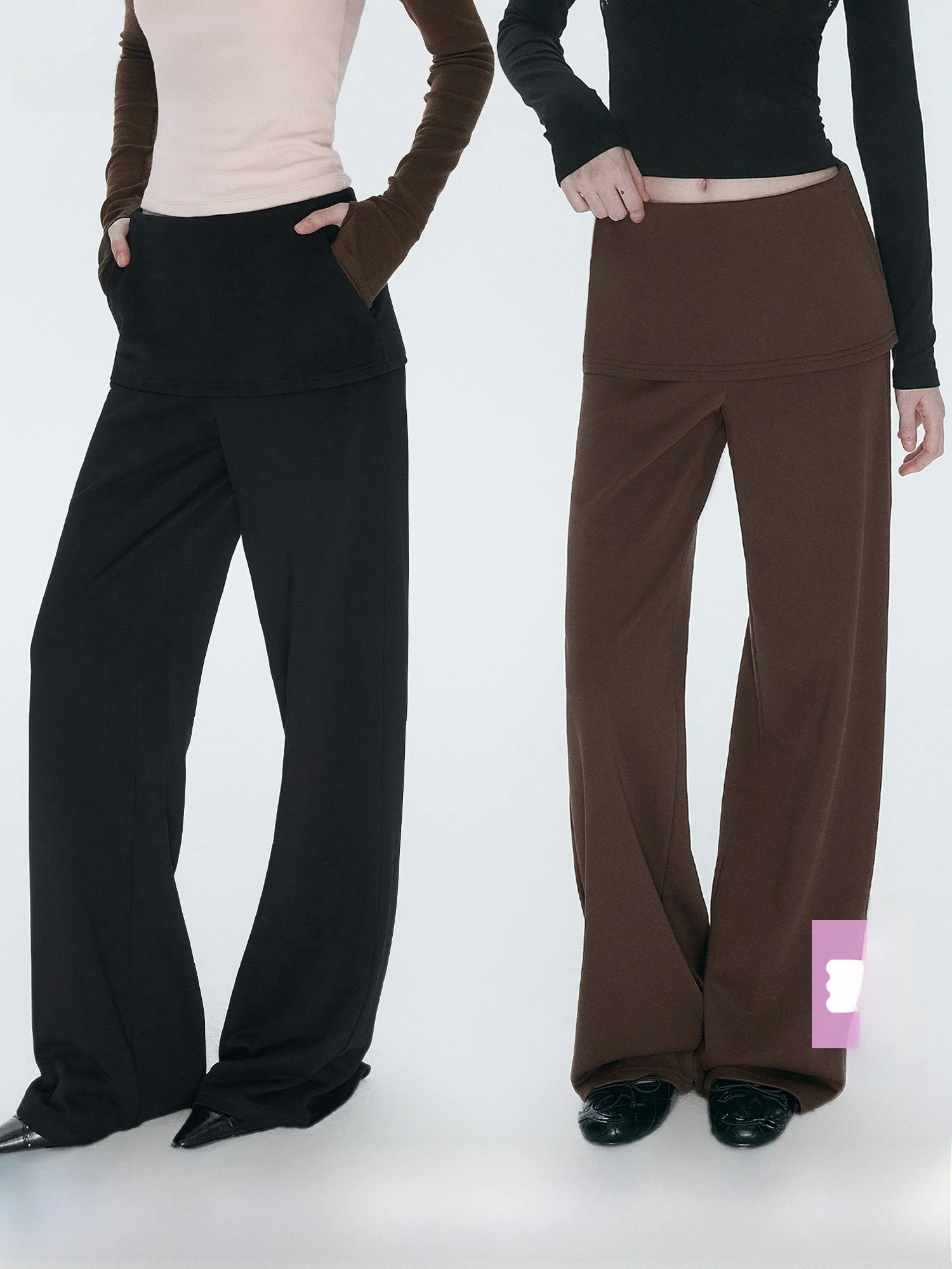 

Annachic Stylish Low Waist Casual Pants Hip Concealing Slimming Wide Leg Sporty Loose Fit Ladies Fashion Straight Cut Trousers