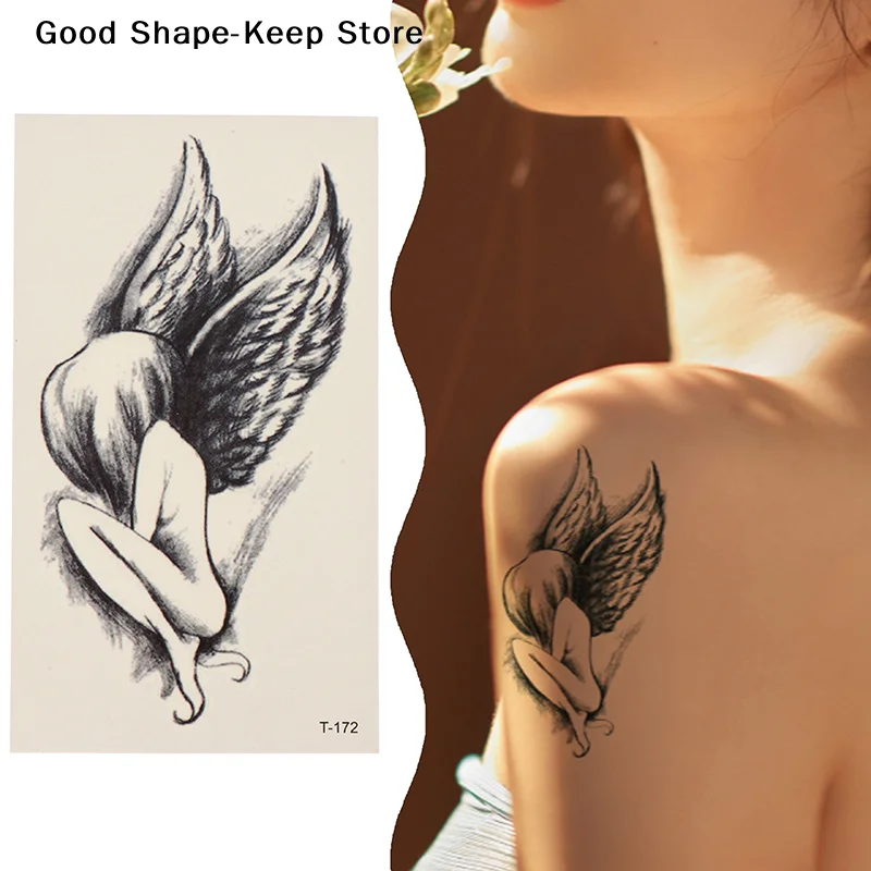 dailyWaterproof Semi-Permanent Tattoos Little Angel Tattoo Designs For Neck Hand Finger Women's Men's Temporary Tattoo Lasts
