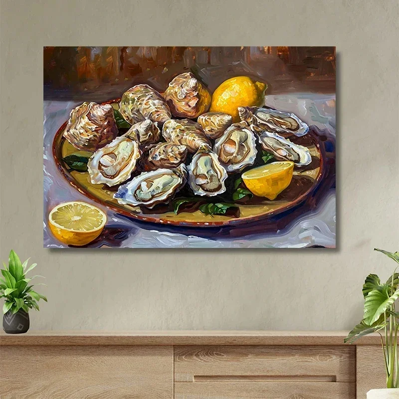 1PCS frameless Oyster Bread Cake Apples Pomegranate Fruit Food Still Life Posters and Prints Canvas Printing Wall Art Picture fo