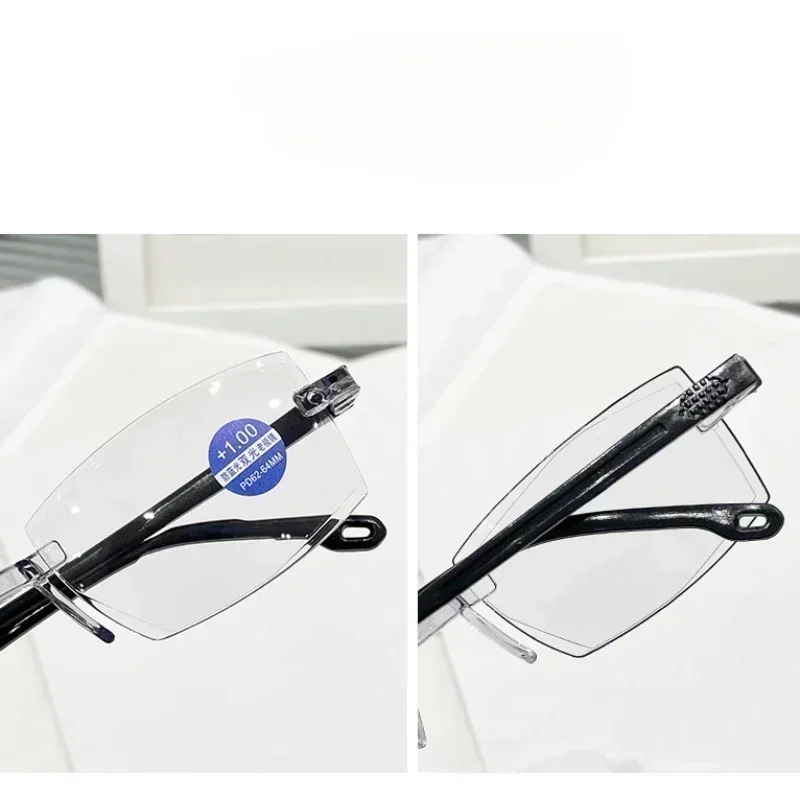 Gafas de lectura con luz azul y Zoom inteligente, gafas para presbicia sin marco con borde de corte, gafas para presbicia para hombres y mujeres