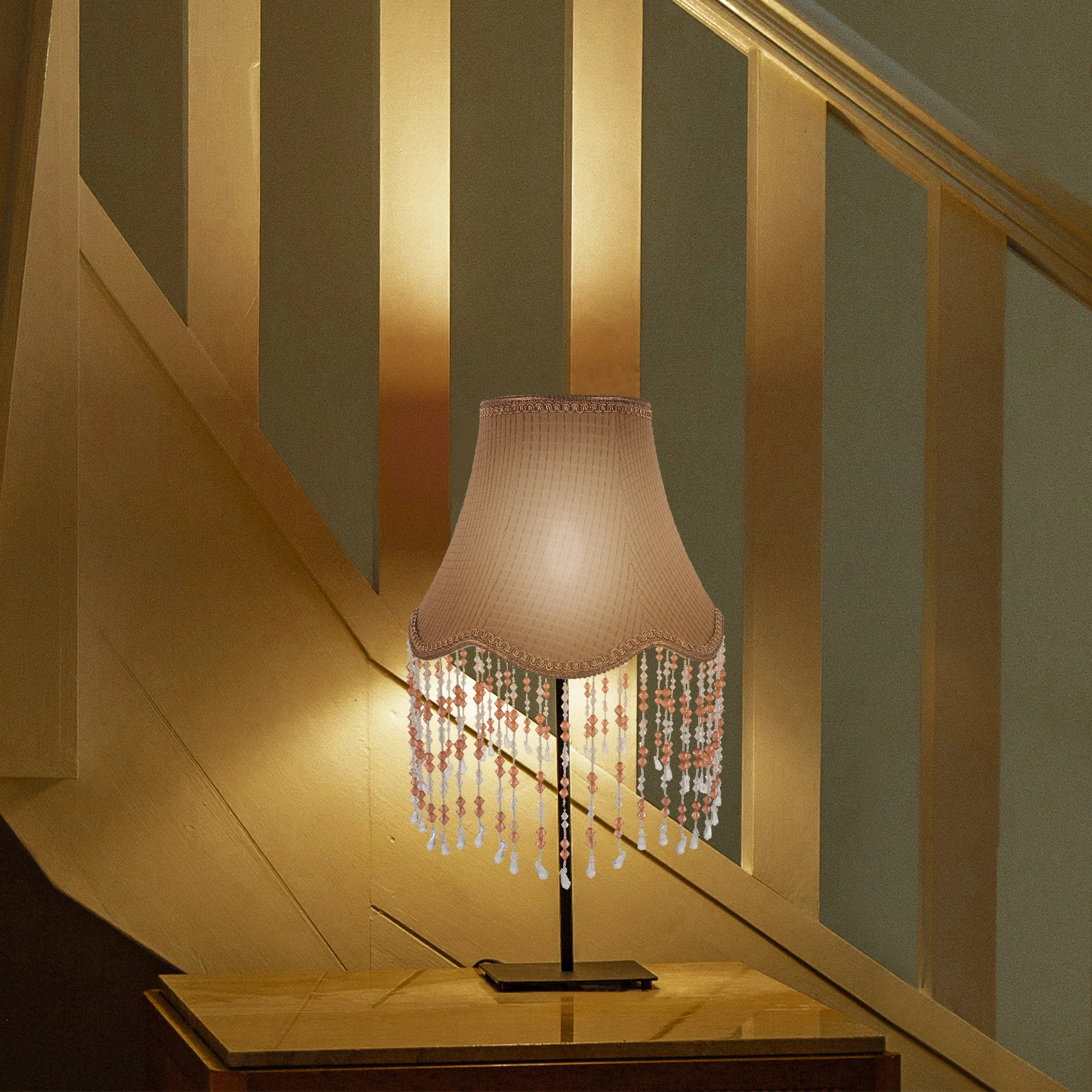 

Gorgeous Beaded Fringe Lampshade E27 Table Lamps Elegant Iron Cloth Home Decor Vintage Accent Lighting Gift Vintage Lamp Shade