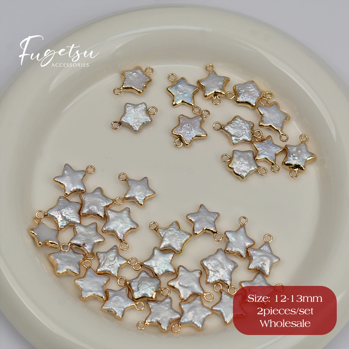 

2pieces Natural Freshwater Pearl Star Shaped Connectors Golden Edge for DIY Necklace Bracelet Jewelry Making Accessories 12-13mm
