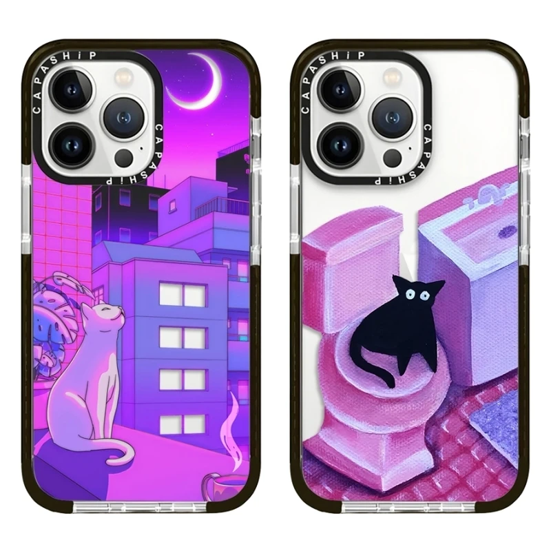 Look At Moon Cats On Toilet Case For iPhone 16 15 14 13 12 11 Pro X XS XR Max 7 8 Plus SE 2022 Soft TPU Shockproof Back Cover