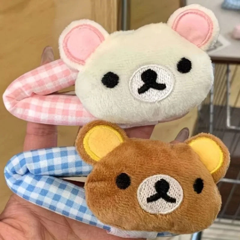 Plush Bear Hair Clip Autumn Winter Checkered Sweet Japanese Korean Versatile Side Bangs Clip For Women