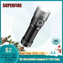 SUPERFIRE 60W High Power LED Flashlight 5000 Lumen Type-C Rechargeable Portable EDC Torch with 3 Light Beads for Tactical Lanter