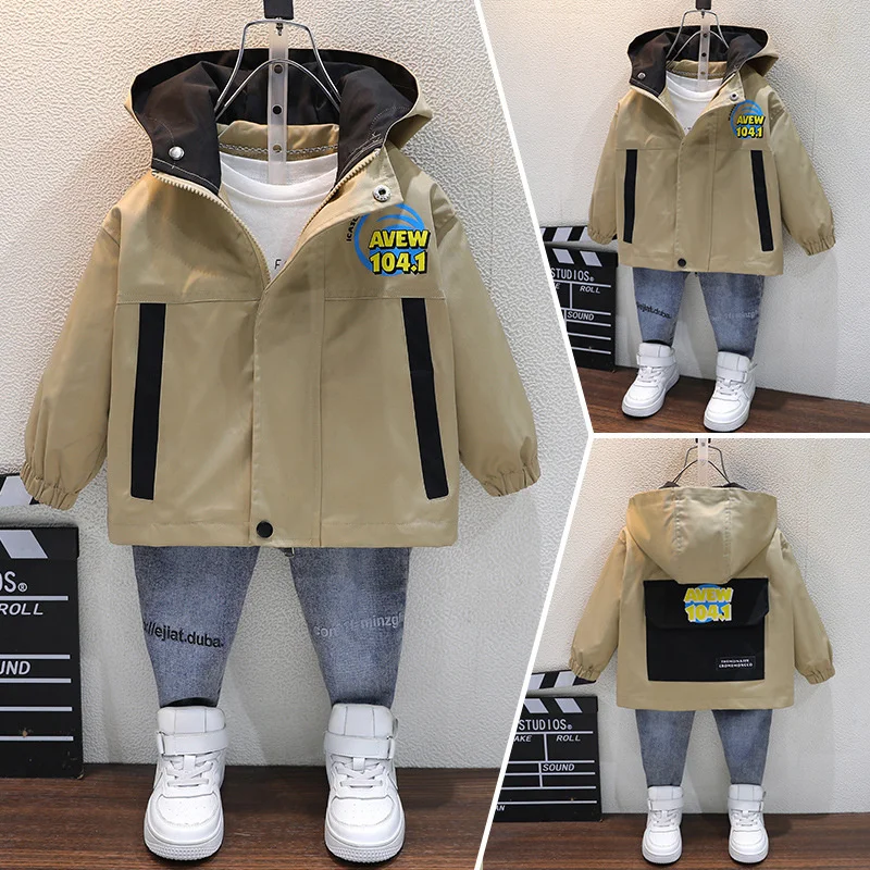 

Boys Coat Jacket Cotton Outerwear Overcoat 2023 Khaki Spring Autumn Sport Teenagers Children's Warm Clothing