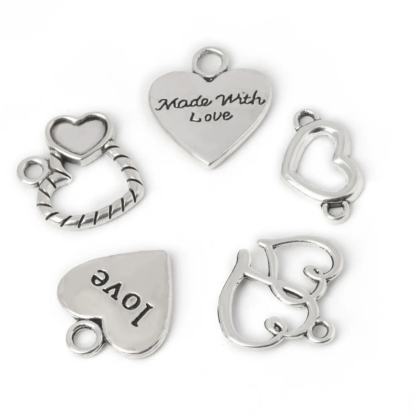 Silver Color Love Heart Shape Pendant English Lettering Alloy Charms Jewelry Making DIY Earring Necklace Bracelet Findings 10pcs