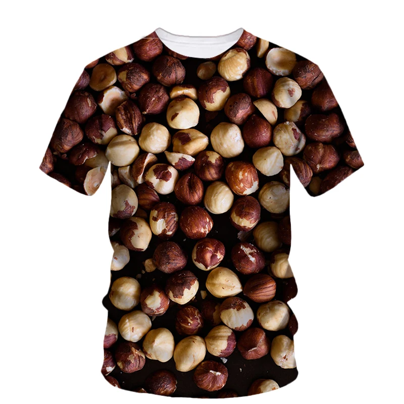 Coffee Bean Walnut Hip Hop Summer Print Men's Short Sleeve T-Shirt Fashion Trend Creative Harajuku Casual Loose Comfortable Top