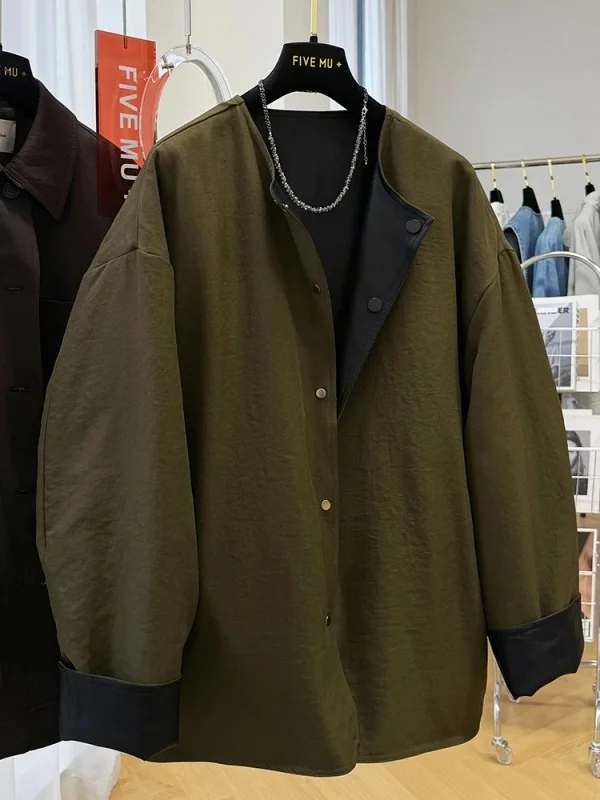 特大サイズ 300 ポウ レディース リバーシブル レザー ジャケット ルーズ PU レザーコート シック 韓国風 ゆったり 秋 ファッション