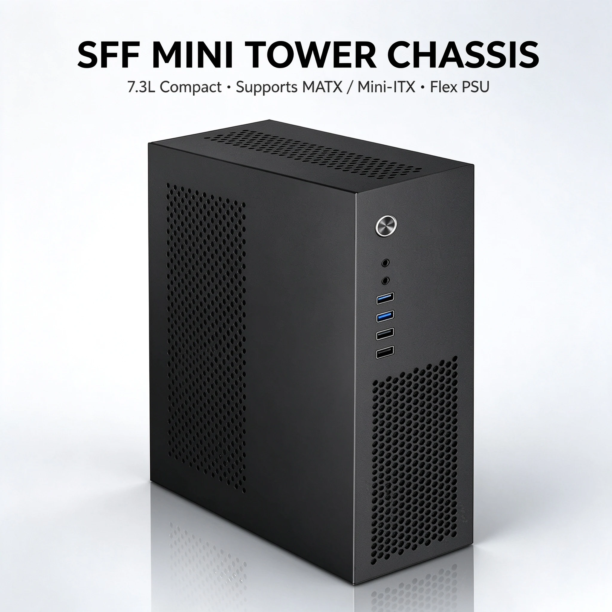 SFF Mini ITX/MATX PC Case Mini Tower Computer Chassis for HTPC Save Space Fits MATX/Mini-ITX Motherboard/Flex Power Supply 7.3L
