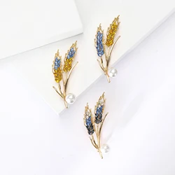Shining Pearl Ear of Wheat Brooches for Women Unisex Ukrainian Plant Pins 3-color Available Office Party Accessories Gifts