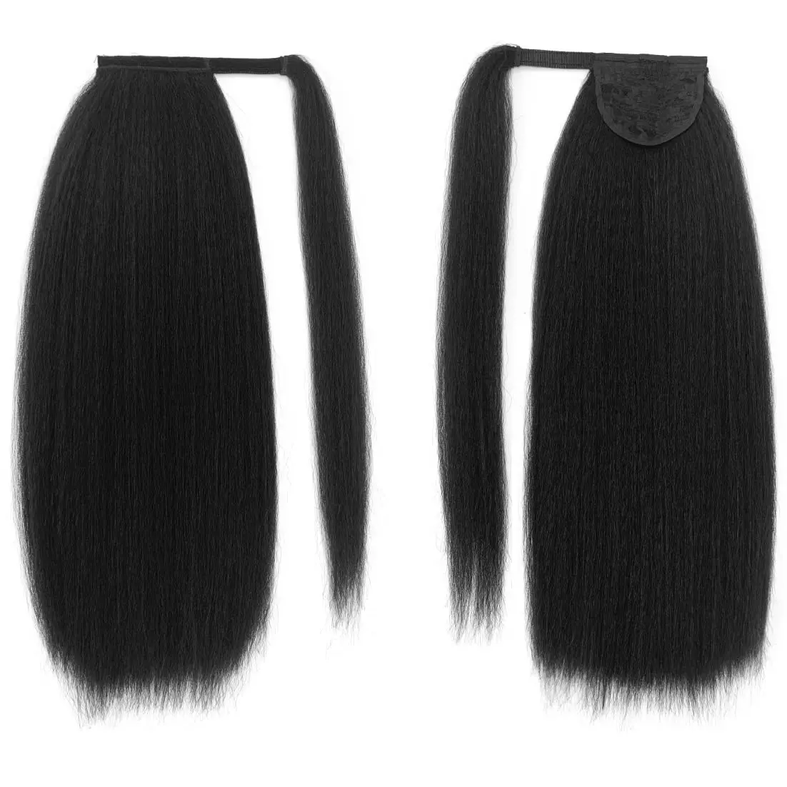 Kinky Rechte Paardenstaart Met Magische Pasta Kromtrekken Rond Clip In Hair Extensions 120G Braziliaanse Human Hair Extensions Voor Vrouwen # 1b