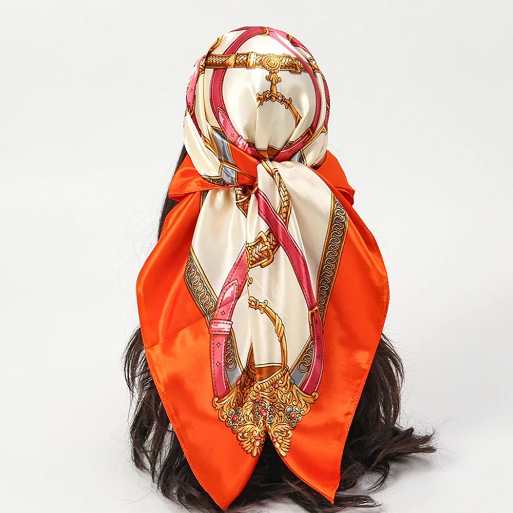 Fashion Scarves 90*90cm Women Print Hair Neck Square Silk Scarf Office Lady Versatile Shawl Bandana Muslim Hijab Handkerchief view 2