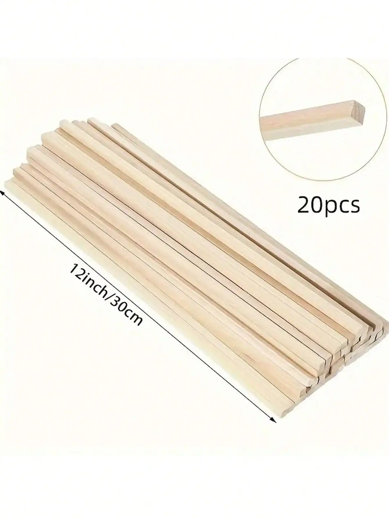 Unfinished Square Wood Dowel Rods - 20Pcs Hardwood Balsa Wood Craft Sticks for DIY Projects & Model Building