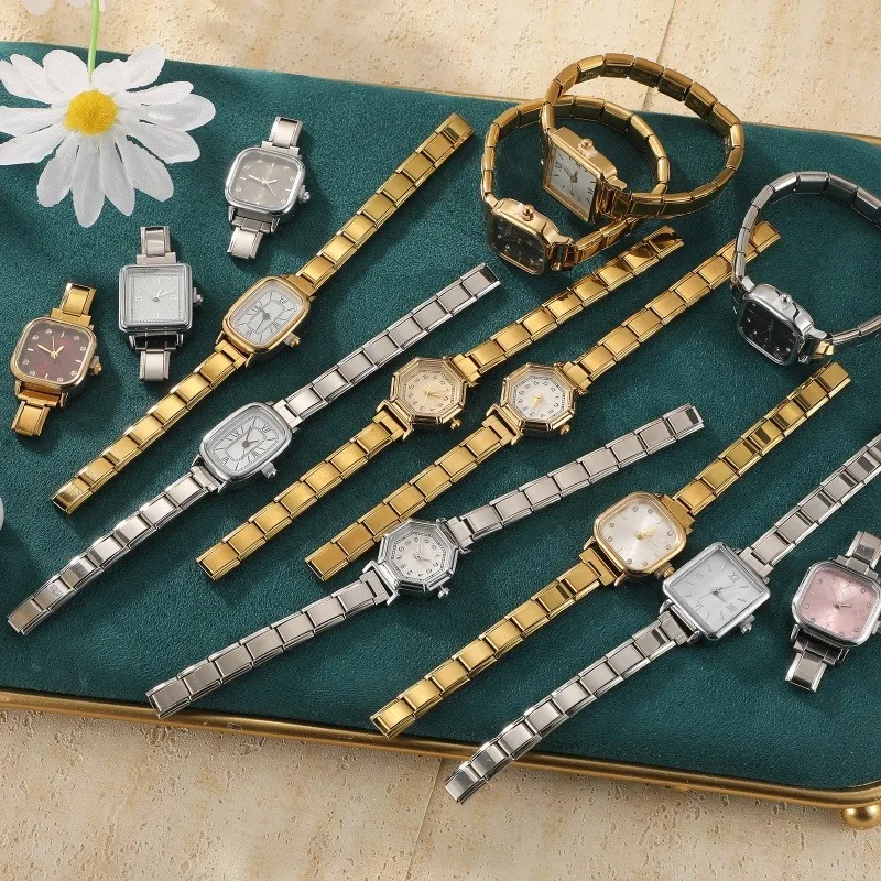 2026 Fashion Women's Men's DIY 9mm Width Italian Elastic Charm Stainless Square Octangle Watch Bracelet Bangle For Birthday Gift