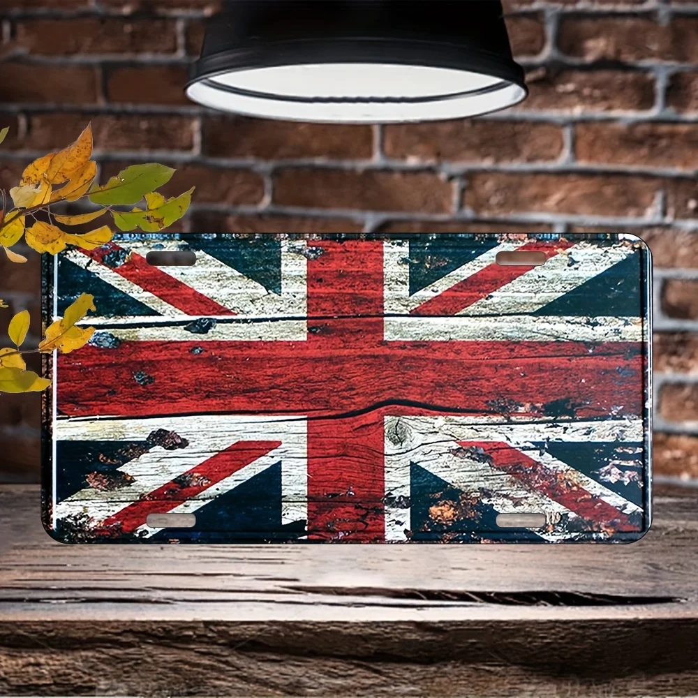 لوحة حائط معدنية من Union Jack - لافتة علم بريطاني ريفي، تصميم مقاوم للماء وسهل التركيب، مظهر خشبي متعثر للمنزل،