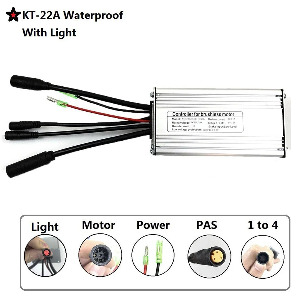 

KT-22A Controller With Light Line 36/48V 500W 9 Tubes Electric Bicycle Square Wave Controller Waterproof Connector