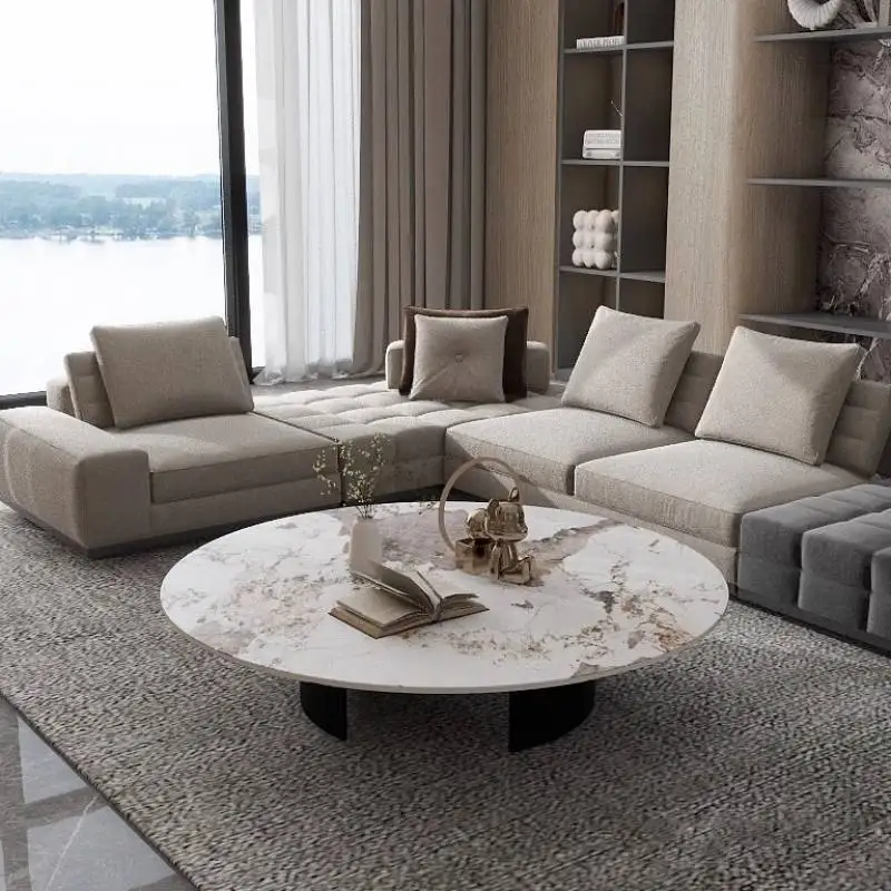 Luxury Gray Coffee Table Glass Marble Modern Luxury Coffee Table Minimalist Space Saving Meuble Salon Living Room Furniture