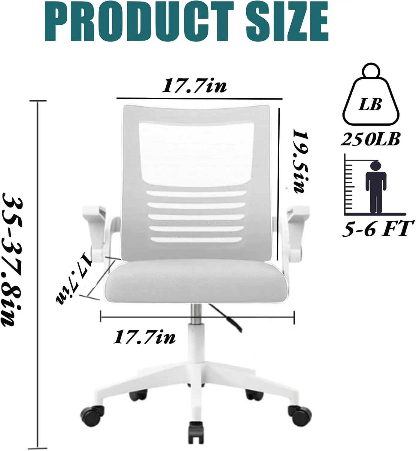 Home office chair, mesh ergonomic with lumbar support pad, flip armrest, rotating computer chair