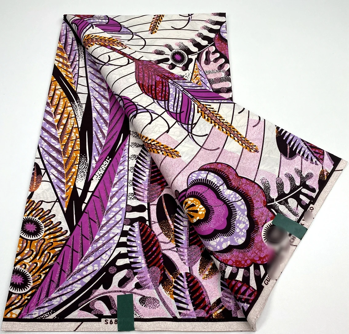 قماش شمع أنقرة حقيقي عالي الجودة لعام 2025 100% قطن 6 ياردات قماش مطبوع ذهبي نيجيري غانا لفستان الحفلات النسائية #3