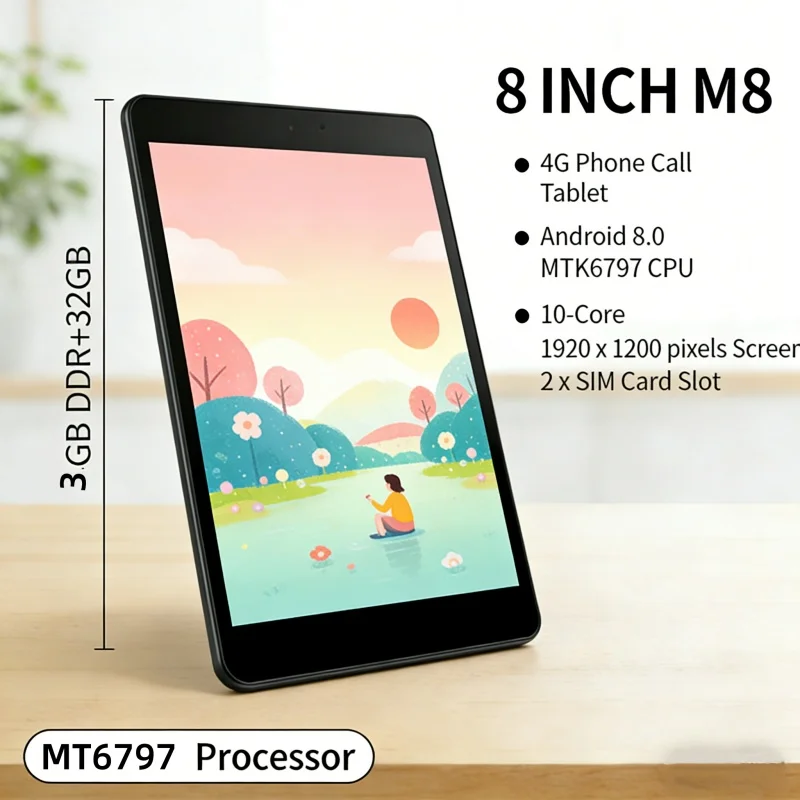 Hot Sales 8 Inch T10 Android 8.0 MTK6797 M8 4G Phone Call Tablet 3GB RAM 32GB ROM 10-Core 1.6GHz 1920 X 1200 IPS