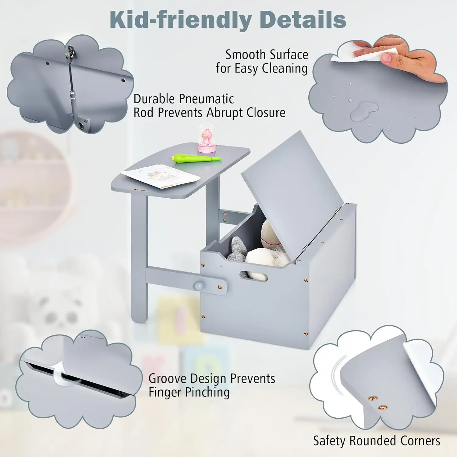 

Costzon Kids Table And Chair Set, Convertible Toy Storage Bench With Built-In Handle For Kindergarten, Preschool, Kids Room,