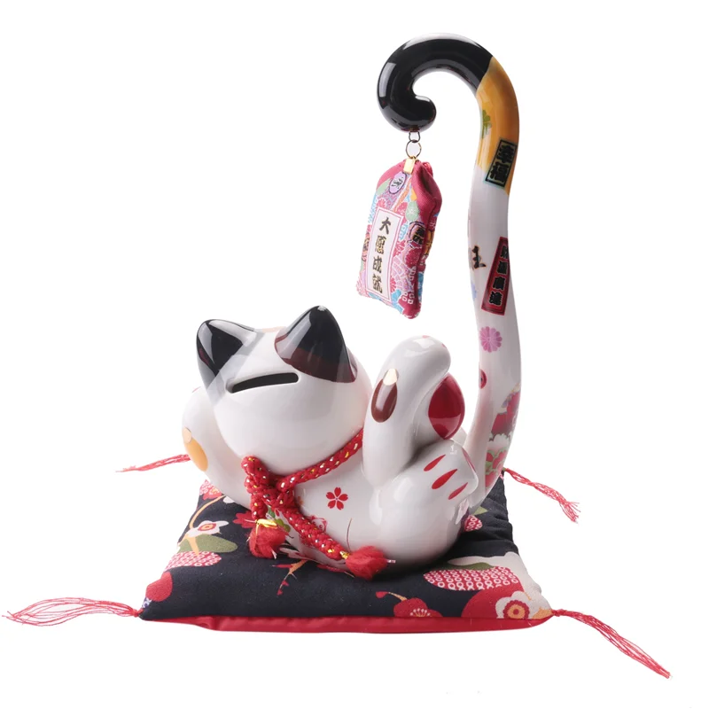 A003 8,6-дюймовый манеки Неко Lucky Cat копилка банк монет японский длинный хвост кошка удачи фэн-шуй домашний декор