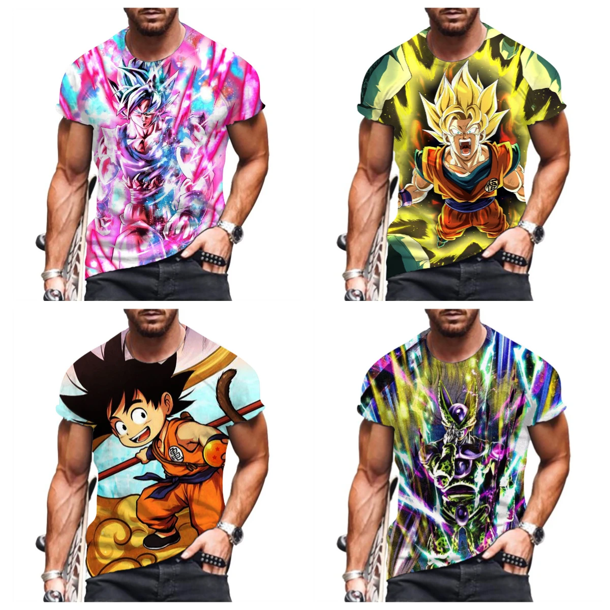 

2025 Summer Hot-selling New Dragon Ball Z T-shirt 3D Fashion Short-sleeved Crew Neck Casual Animation Super Saiya Wukong
