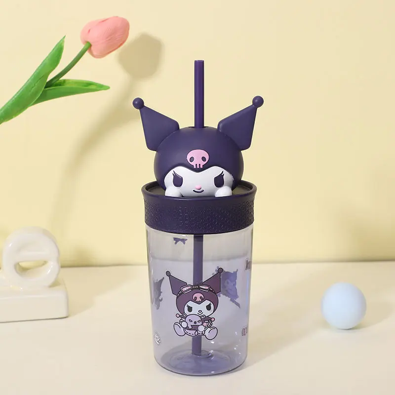 Hello Kitty Straw Cup Anime Cartoon Stitch Kuromi Melody Big Head Coffee Cold Mug Cute Travel Outdoor Water Drinking Cup Gifts