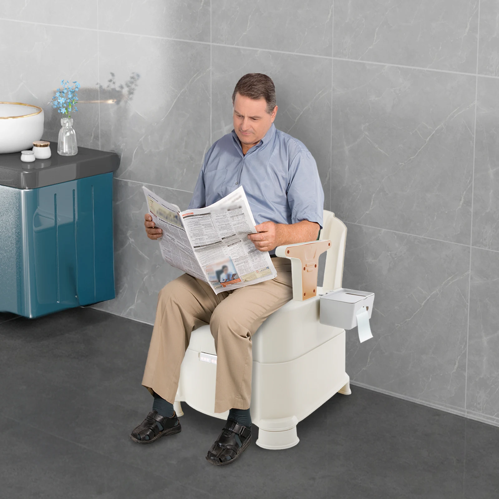 Picture 3: Elderly Bedside Commode with Induction Night Light And Tissue Box Disability Access Commode for Comfortable Nighttime Use