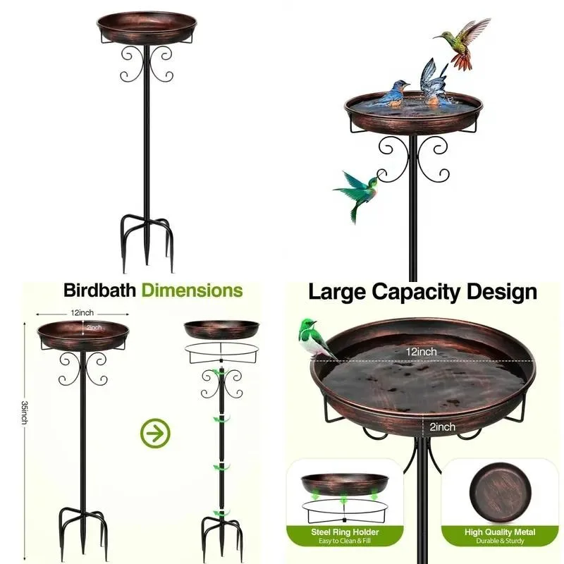 Metal Bird Bath Feeder Stand Outdoor Garden Lawn Decoration Storage Rack for Yard Patio