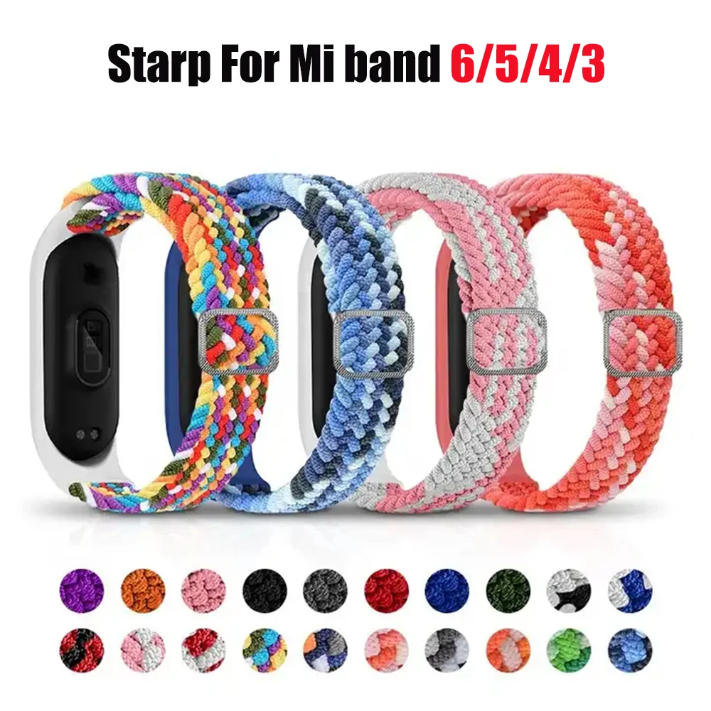 Strap For Xiaomi Mi Band 7 6 5 4 3 Nylon Elastic Adjustable Braided Bracelet For Mi band 6 5 4 Wristband Straps For MIBand 6 5 4