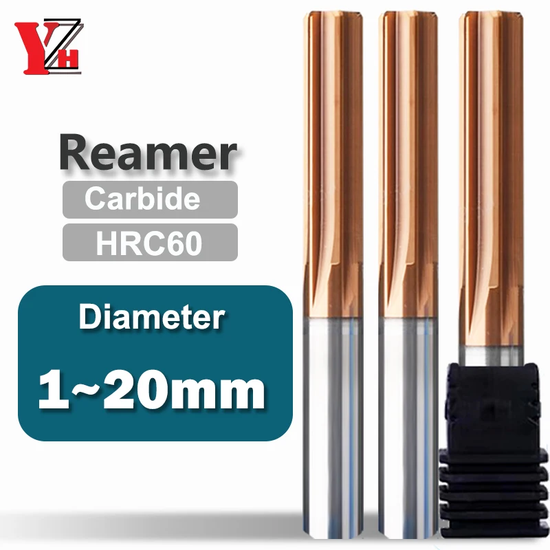 YZH Carbide Machine Reamer HRC60 1mm ~20mm Coated Straight Groove 4F 6F Tolerance H7 Inner Hole Harened Steel Metal Cutter CNC